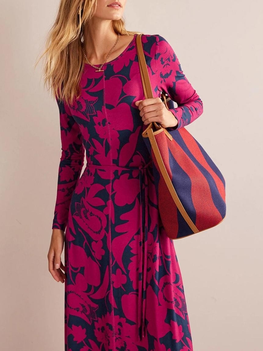 Boden Lucy Belted Jersey Midi Dress - Picture 2 of 7
